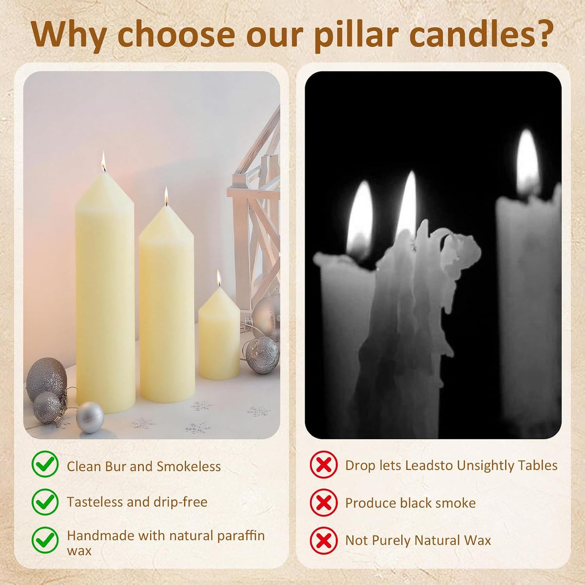 24-Pack Ivory Pillar Candles Bulk Set