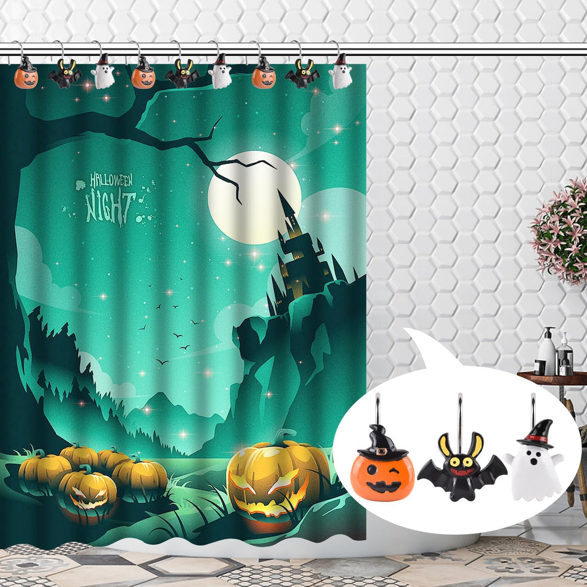 Halloween Decoration Shower Curtain Hooks 12Pcs Halloween Shower Rings