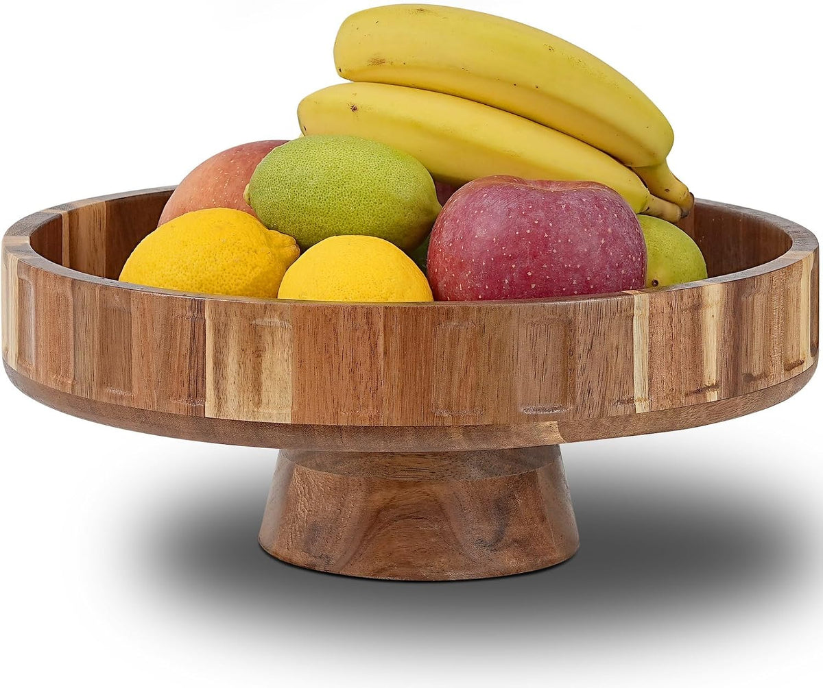 Wood Bowl, 12" Large Acacia Wooden Bowl for Friut, Bread, Keys, Dining Table Centerpiece, Home Decor (Wood)