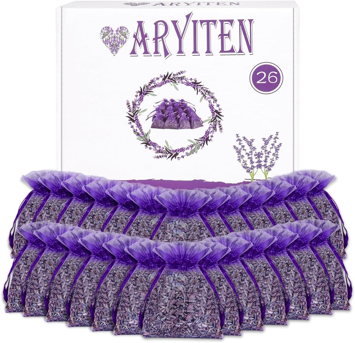 26 Pack French Lavender Sachet Bags, 100% Natural French Potpourri Dried Lavender Sachets for Drawers and Closets, Strong Smell Fragrance Fresh Scents Home