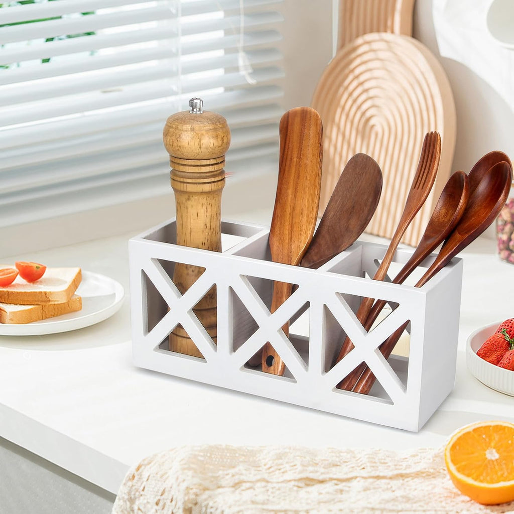 Wood Cutlery Silverware Holder Countertop Flatware Utensil Caddy for Party