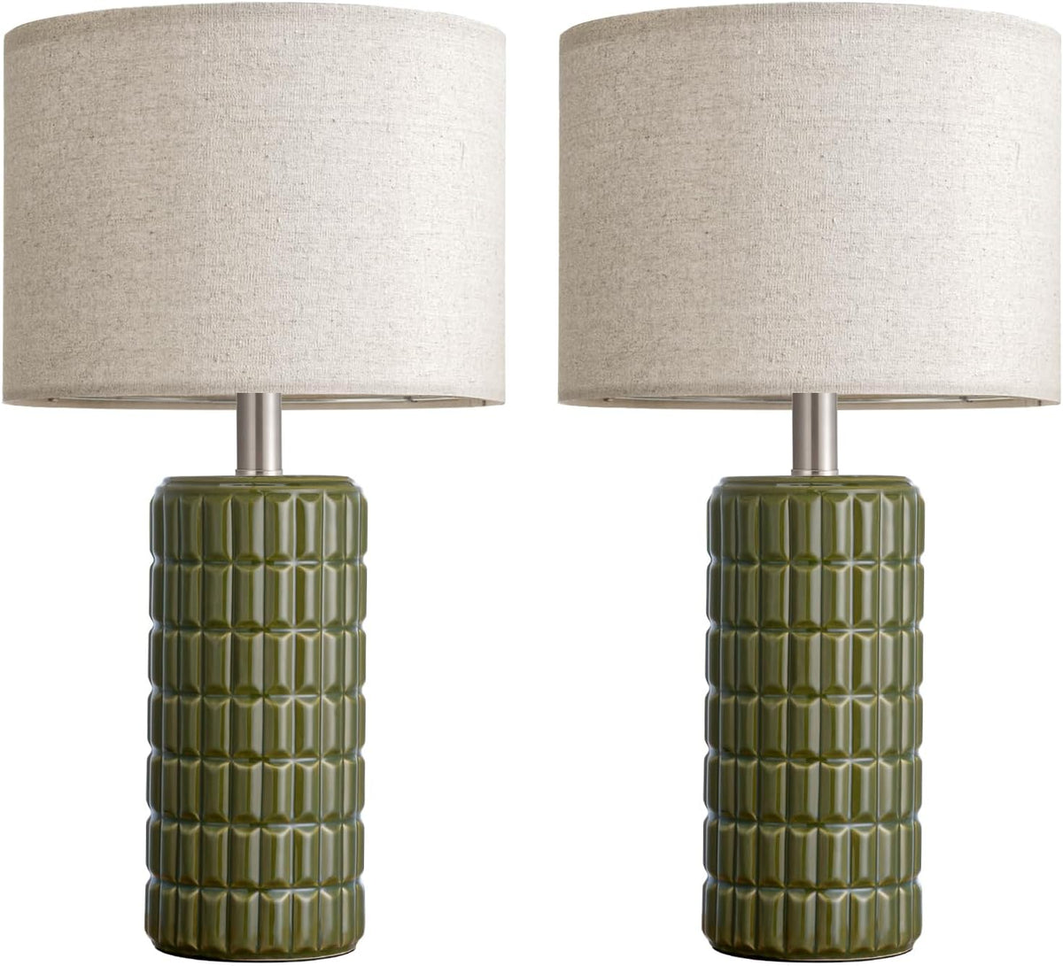 Seealle 23" Modern Ceramic Table Lamps Set of 2, Lamps for Bedroom, Green