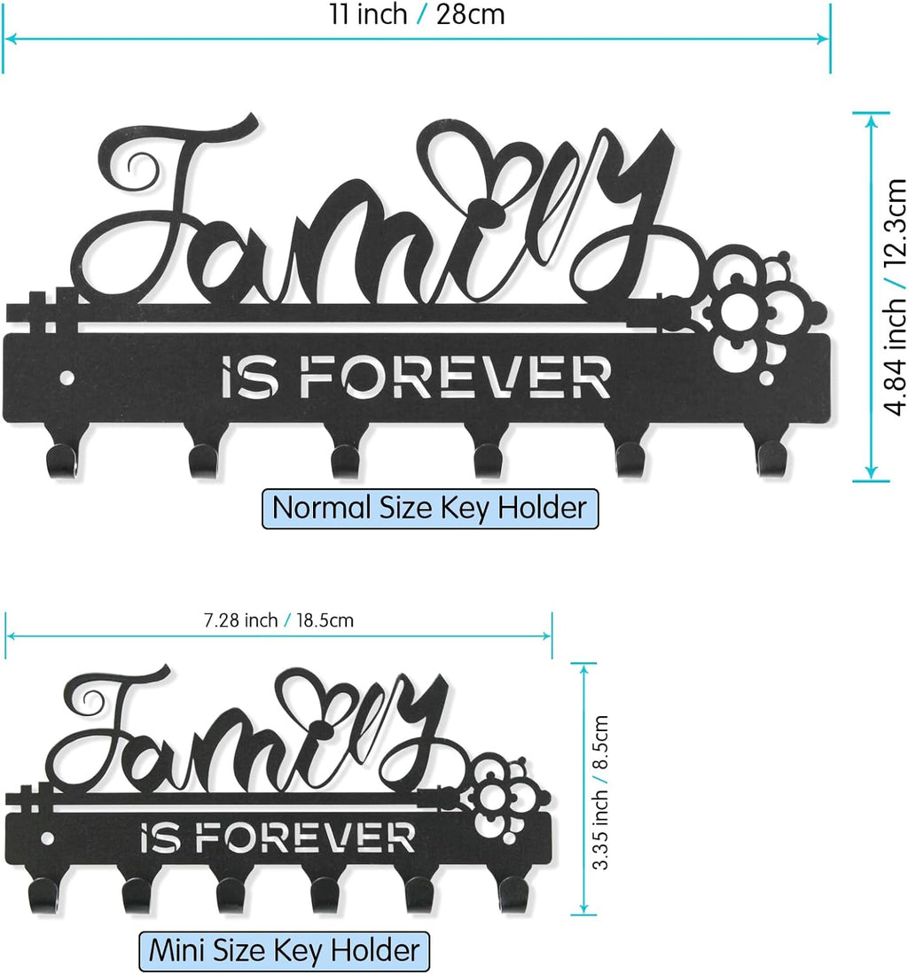 ”Family Is Forever“Key Holder Wall Mounted, Black Metal, Size:11x4.84inches