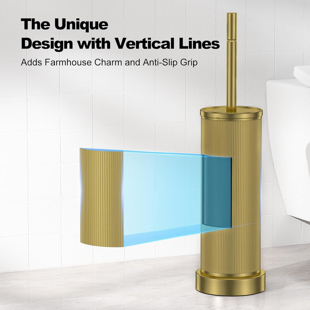 Metal Vertical Grain Toilet Bowl Brush and Holder Set Scrubber Warm Gold