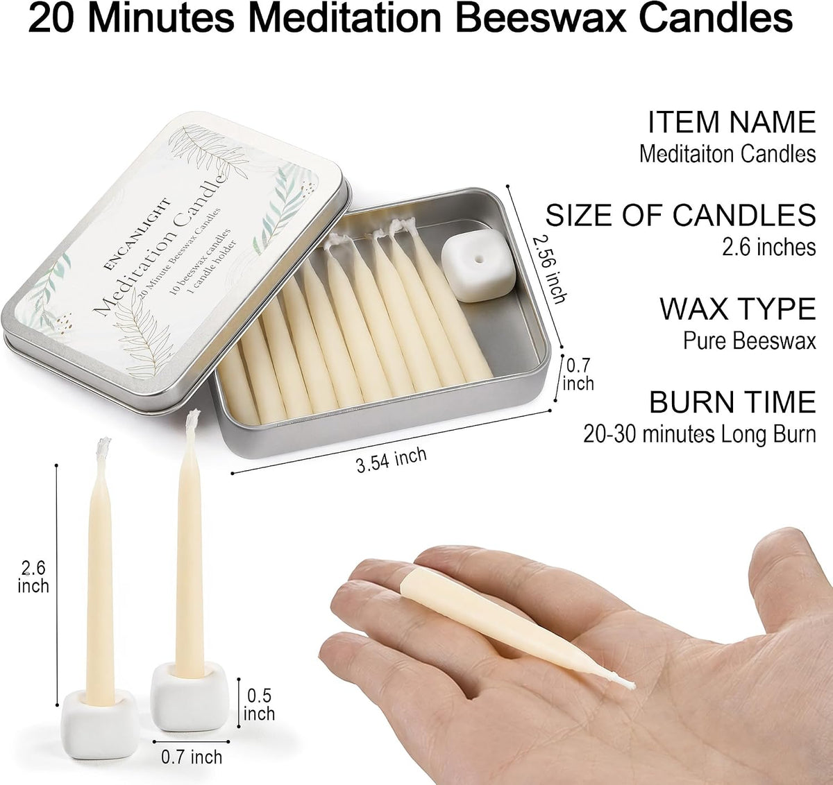 Beeswax Candles 10 Pcs 20 Minute Burning Tealight Candles- White