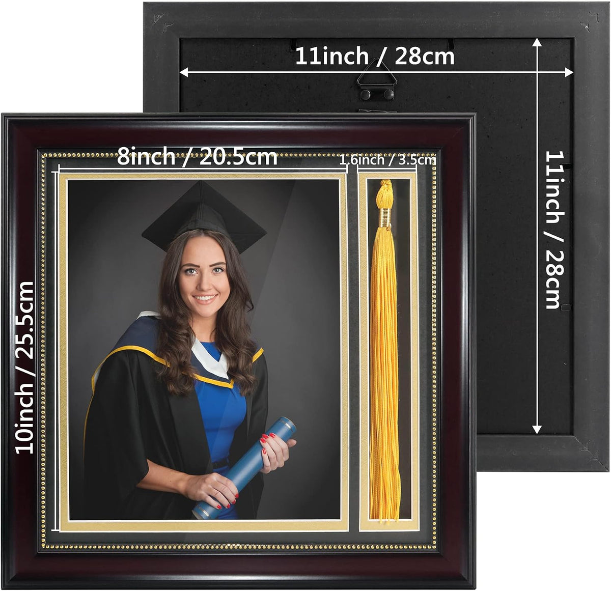 GraduationMall Graduation Photo Shadow Box Frame with Tassel Holder for 8x10 Pictures,Real Glass,Black Over Gold Double Mat,Wall & Tabletop Design