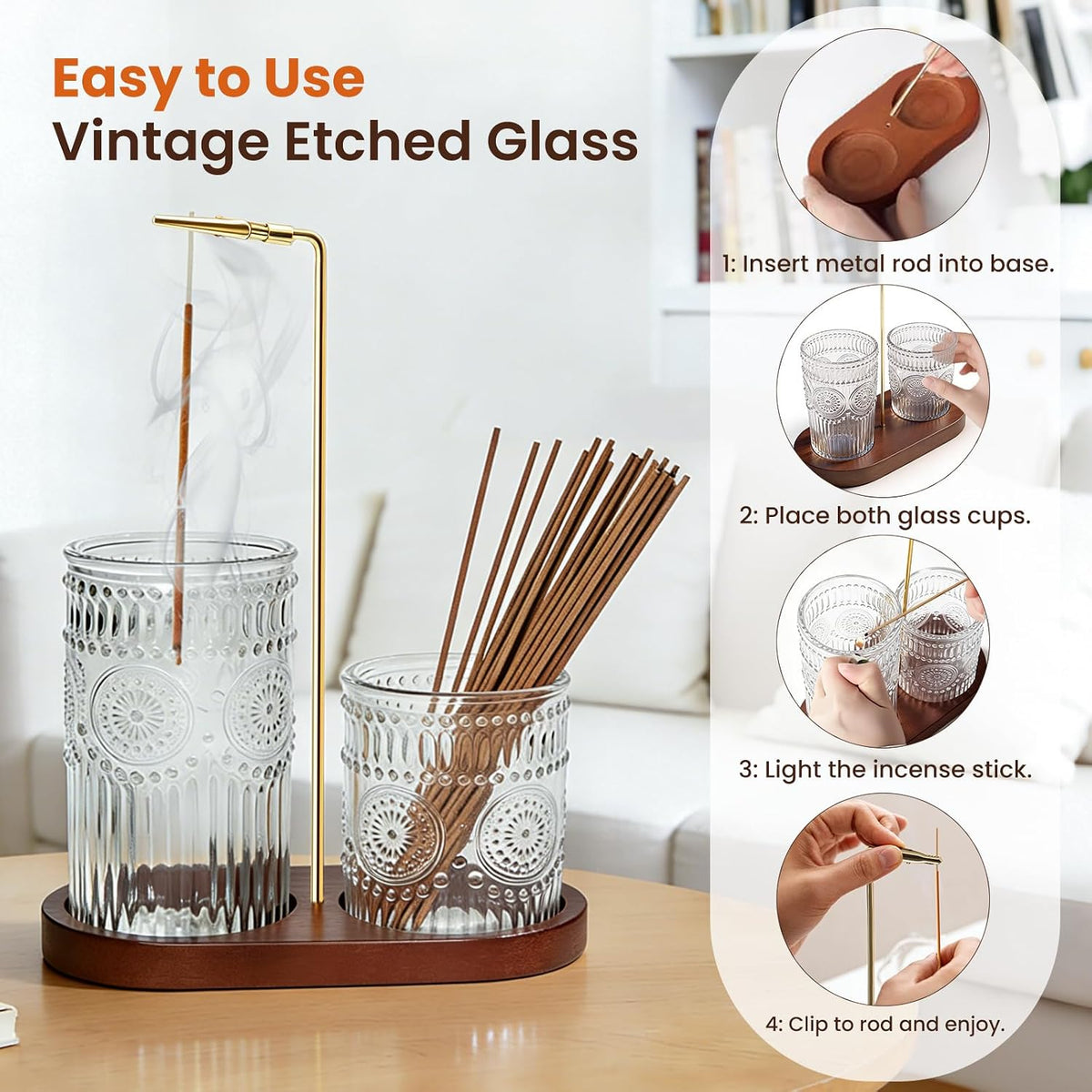 2 in 1 Incense Holder for Sticks, Vintage Glass Incense Burner