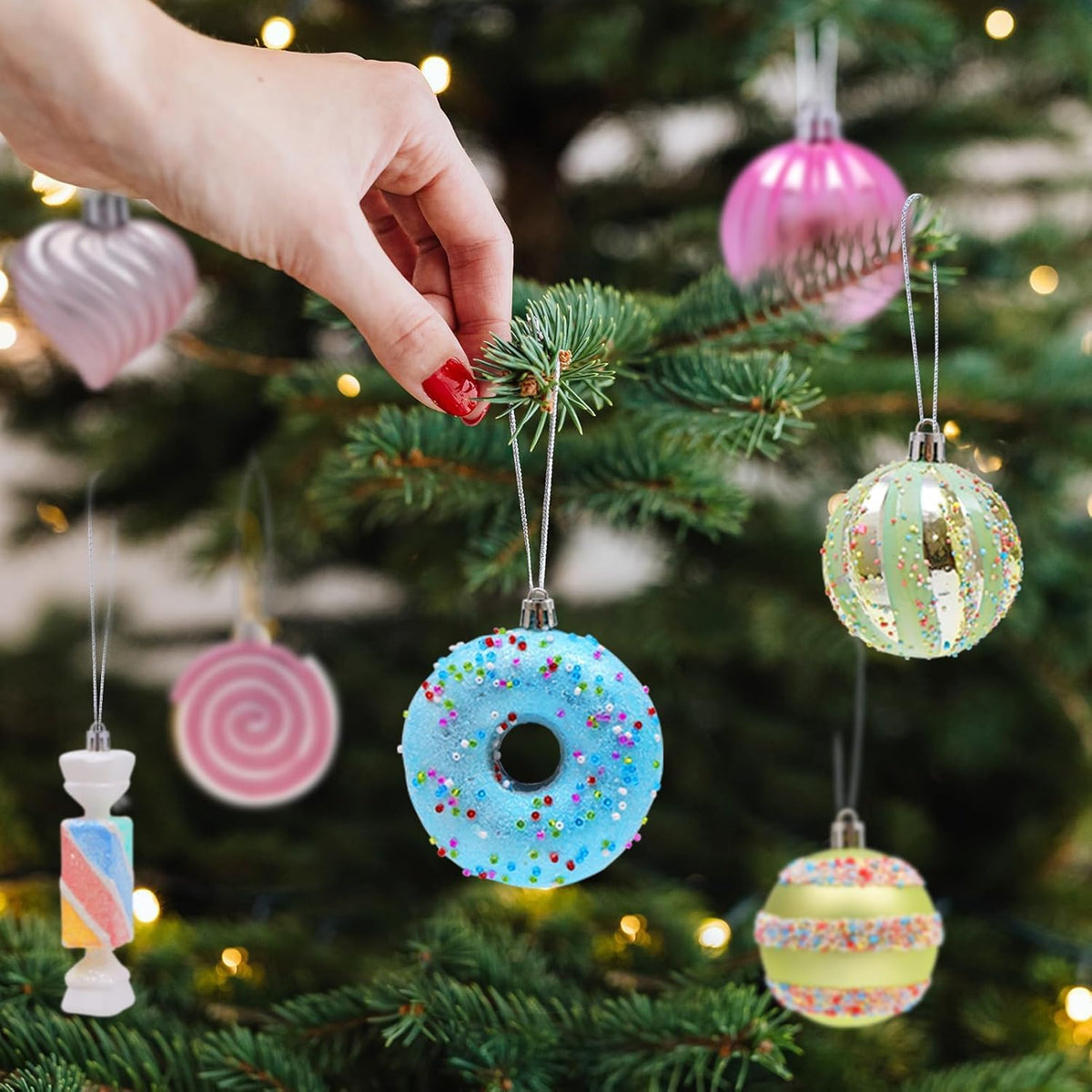 48-Pack Christmas Balls Ornaments,Macaron Shatterproof Christmas Ornaments Set, Xmas Seasonal Cute Hanging Pendants Gift Package for Tree Party Holiday Indoor Decor