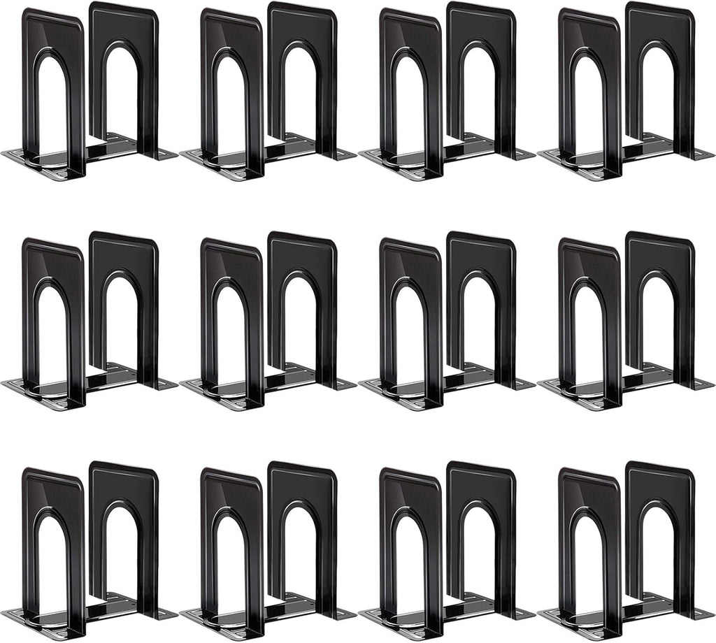 HappyHapi 12 Pairs Book Ends, Heavy Duty Bookends for Shelves, Black