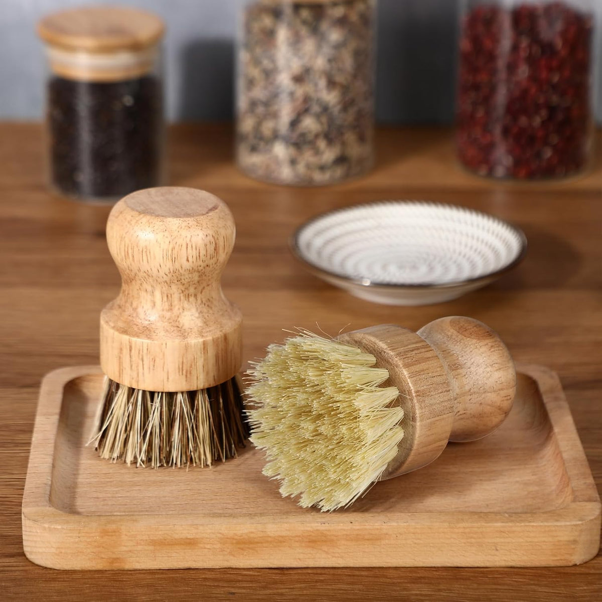 Nuenen 6 Packs Bamboo Dish Scrub Brush, Sisal and Coconut Palm
