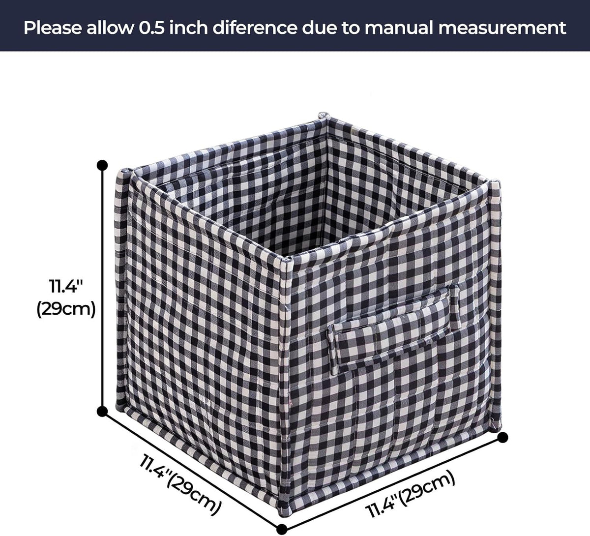 vctops Black Gingham Storage Cubes Organizer, 11.4 Inch 3 Pack Collapsible Fabric Storage Bins with Handles for Organization, Closet, Shelves, Offices, Toys (Black,11.4"x11.4"x11.4")