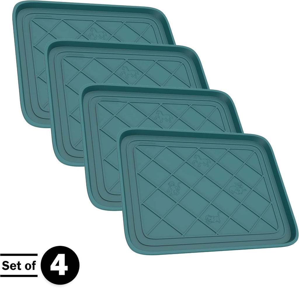 All Weather Boot Mat 4 Pack - Small Water Resistant Plastic Utility Shoe Mat for Indoor and Outdoor Use in All Seasons by Stalwart (Teal)
