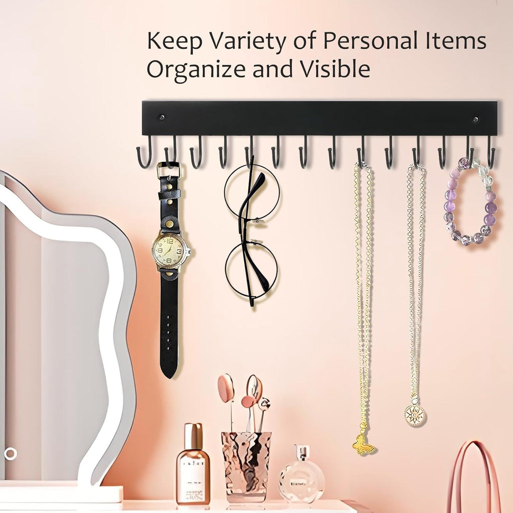 2-Pack Key Holder Wall Mount, 14.6" Key Rack with 28 Rotating Metal Hooks