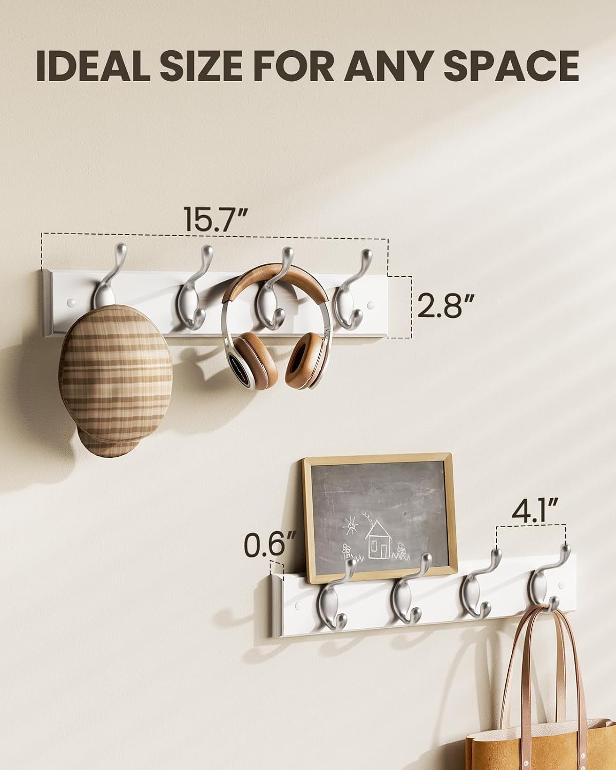 Amada Coat Rack Wall Mount 2 Pack, Coat Hangers with 8 Hooks, White