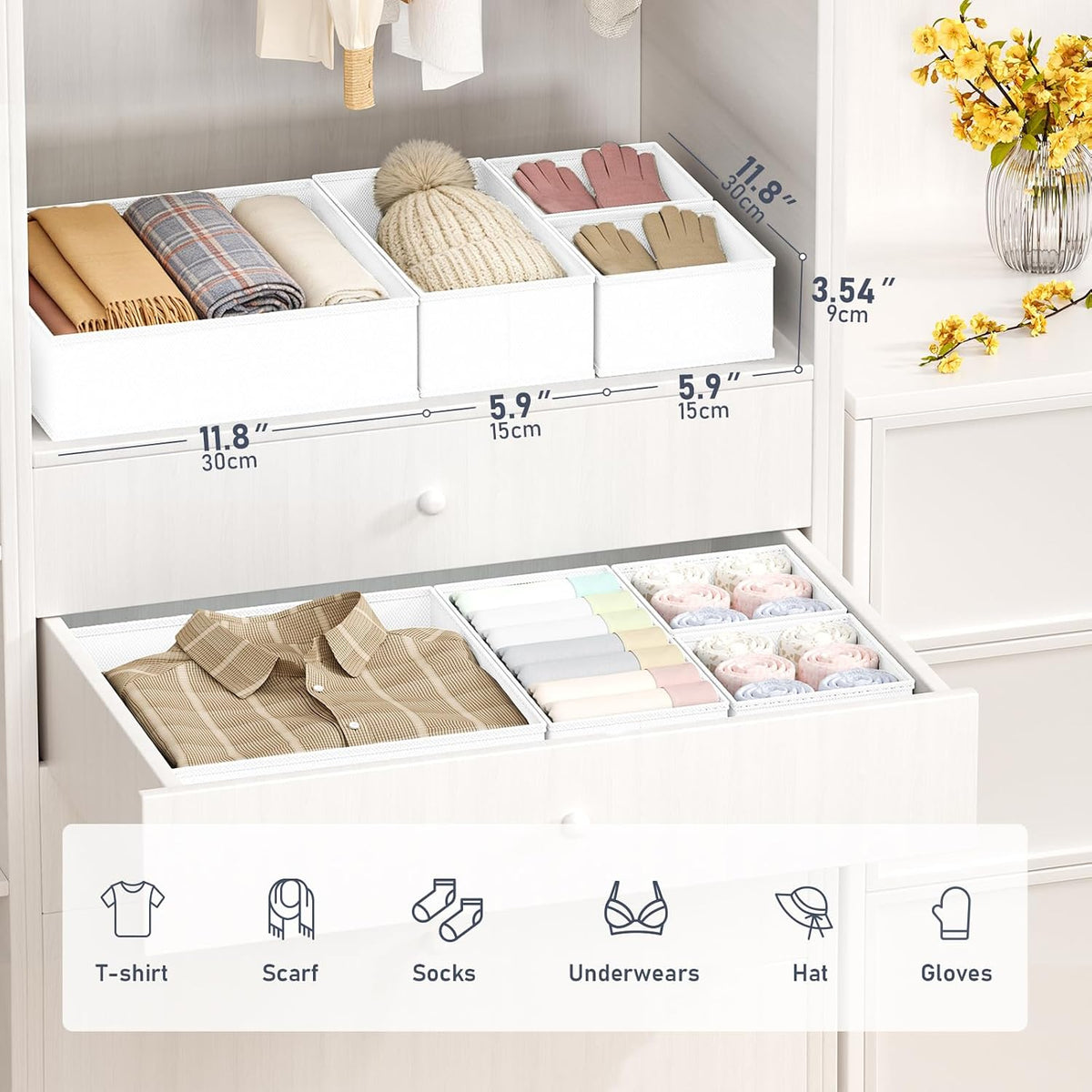 DIMJ Drawer Organizer Clothes - 30 Pack Closet Drawer Organizer Bins for Baby Clothes Storage, Fabric Dresser Organizer for Nursery Bedroom, Foldable Small Drawer Dividers for Underwear Socks