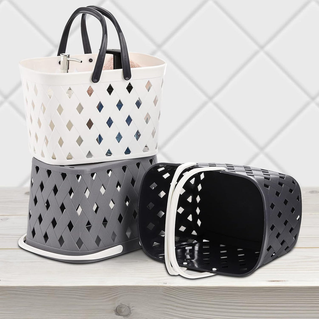 Hacaroa 3 Pack Portable Shower Caddy with Handles, Plastic Tote Storage Basket Toiletry Organizer Bin for Holding Soap, Shampoo, Cosmetics, Bathroom, College Dorm, Kitchen, Camp, Gym, 3 Colors