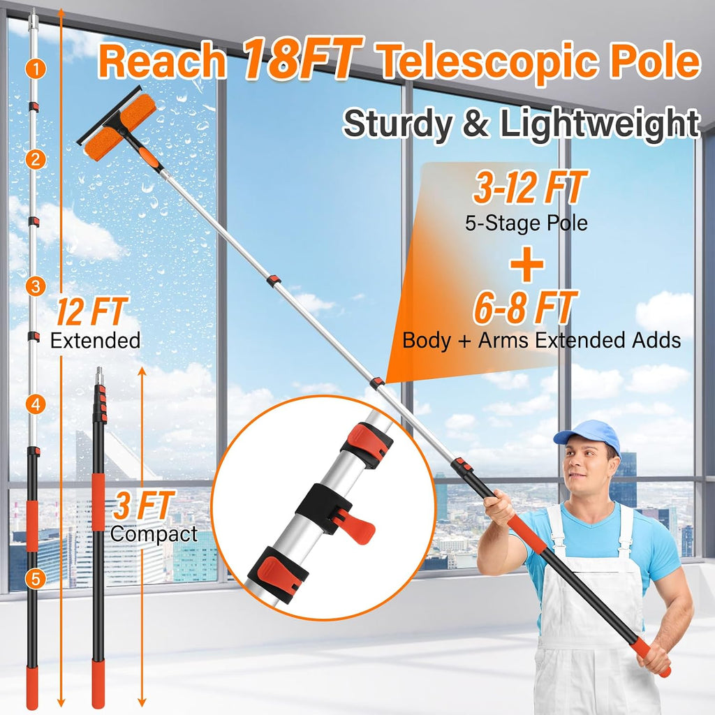 18FT High Reach Duster Cleaning Kit with 3-12 FT Extension Pole