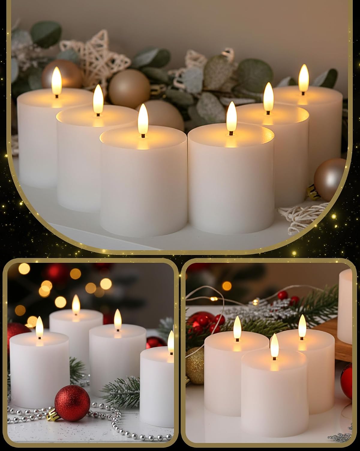 VIHOSE 6 Pack White Flameless Candles Set with Remote and Timer Flickering Flameless Battery Candles Flat Top LED Pillar for Wedding Outdoor Home Festival Decoration(D 3" H 3")