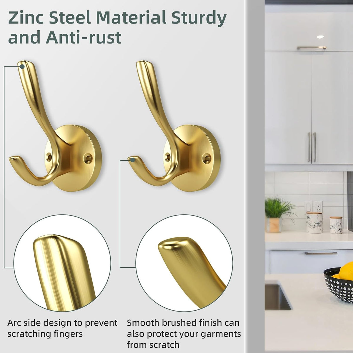 4 Pack Gold Coat Hooks Greenish Satin Brass Double Towel Hooks