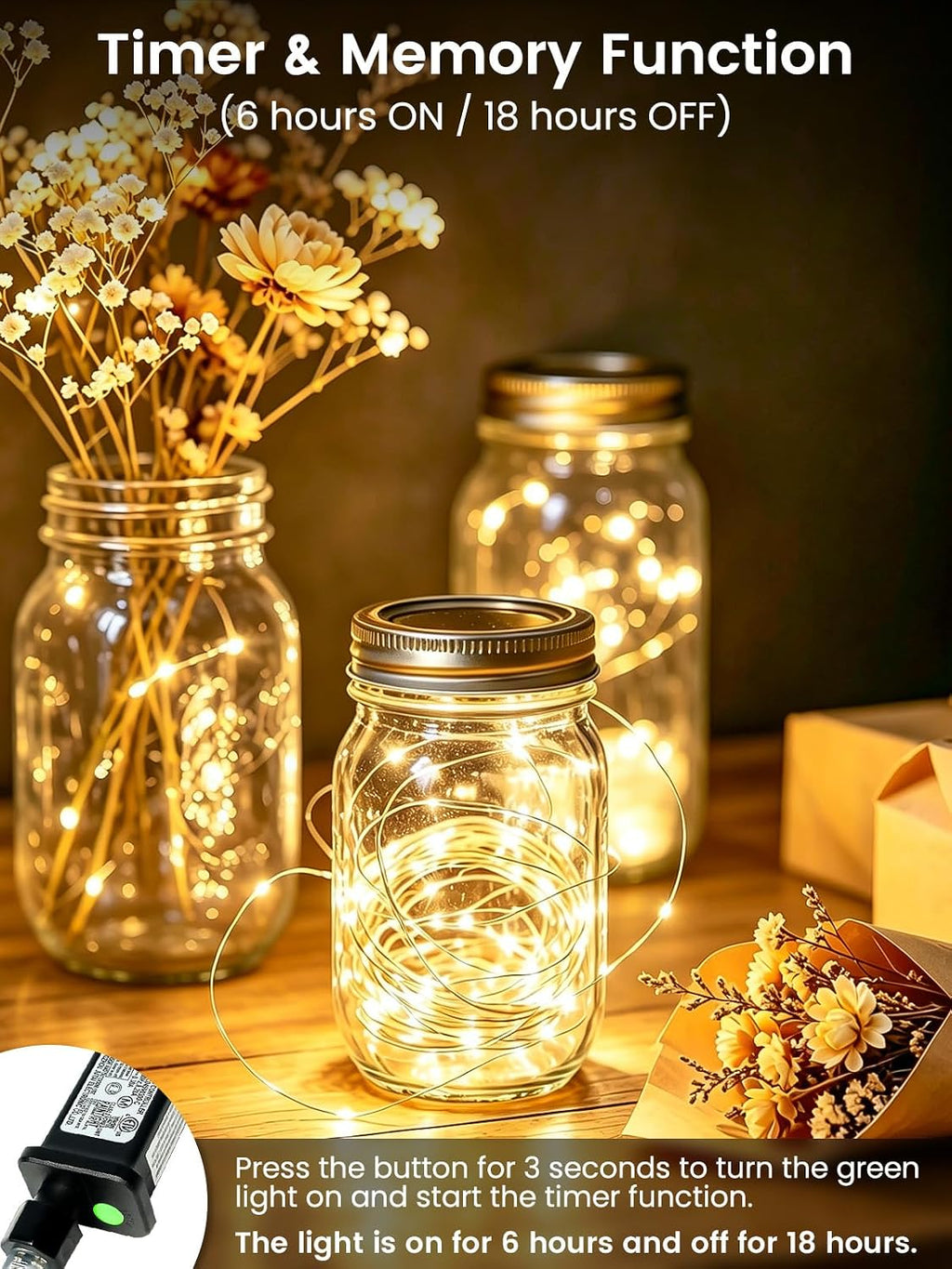 33FT 100 LED Fairy Lights Plug in with Remote, Twinkle Lights for Christmas