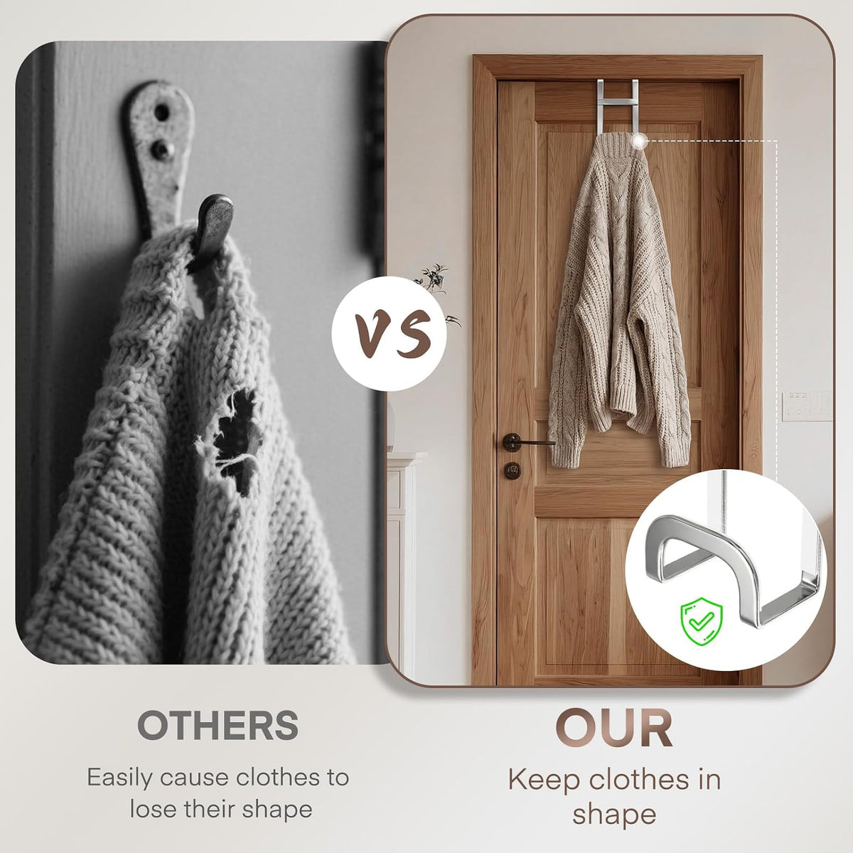 FYY 2 Packs Over The Door Hooks, Heavy Duty Door Hanger Hook, No Drill Wall Hooks for Hanging Coat, Towel, Bag in Bathroom, Closet Fits Most Doors Up to 1-7/8" Thickness （Silver）