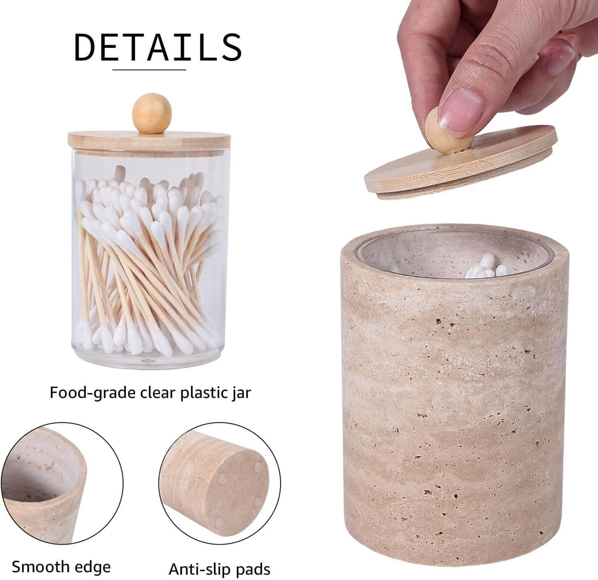 Travertine Qtip Holder Dispenser Container Bathroom Vanity Organizer