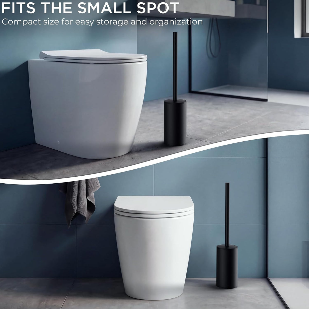 FORIOUS SUS304 Toilet Brush, Toilet Bowl Cleaner Brush and Holder Set Short