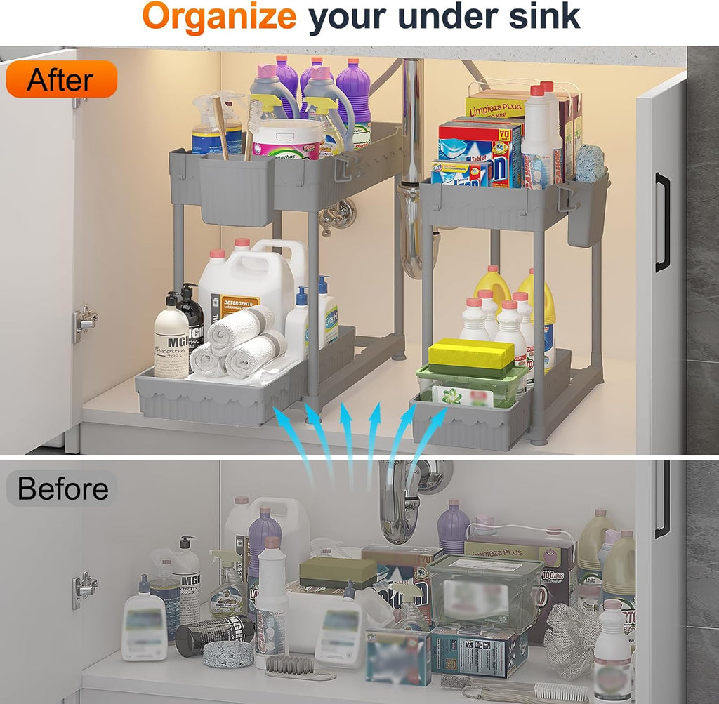 Sevenblue 4-Pack 2-Tier Under Sink Organizer with Pull Out Drawers