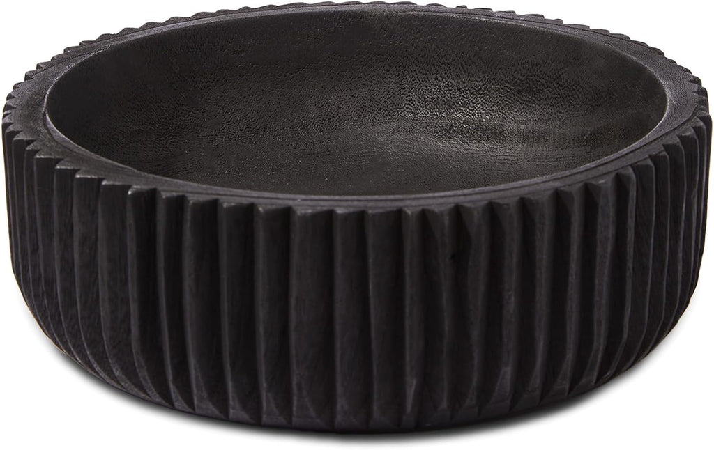 DN DECONATION Wooden Decorative Bowl, 9.84” Black Wood Fruit Bowl for Table