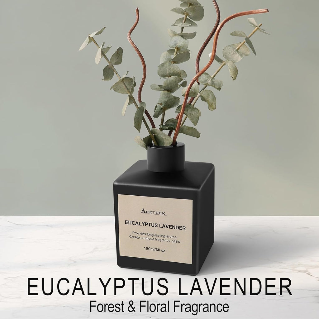 Reed Diffuser Set, Eucalyptus Lavender Scented Oil with Dried Flowers, 6.09 Fl Oz(180ml) Long Lasting Air Freshener with Diffuser Sticks, Home Fragrance for Room Office Bathroom Decor