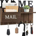 Rustic Wall Key Holder with Shelf & Hooks - Mail Organizer for Entryway | Wooden Key Rack for Keys, Coats, Dog Leash - Brown