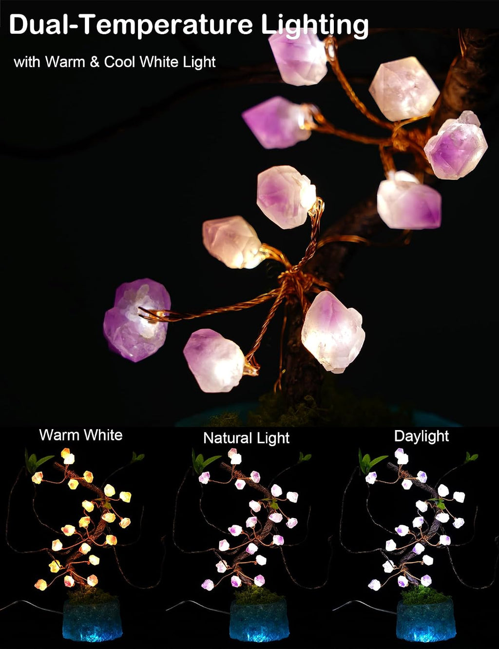 10.6" Crystal Tree of Life Night Light with Remote USB Battery Powered