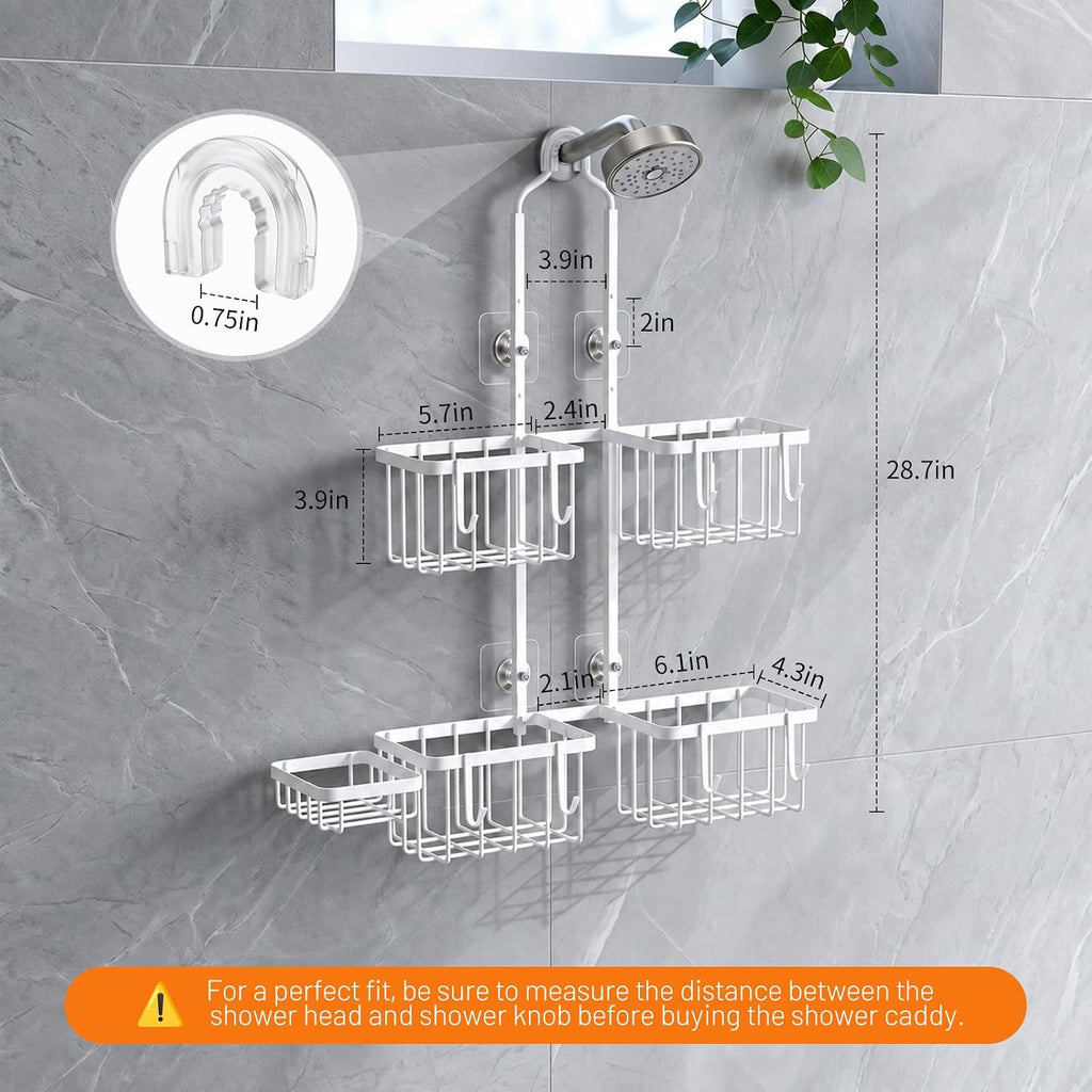 Luxspire Hanging Shower Caddy Overhead, Shower Organizer Hanging, White