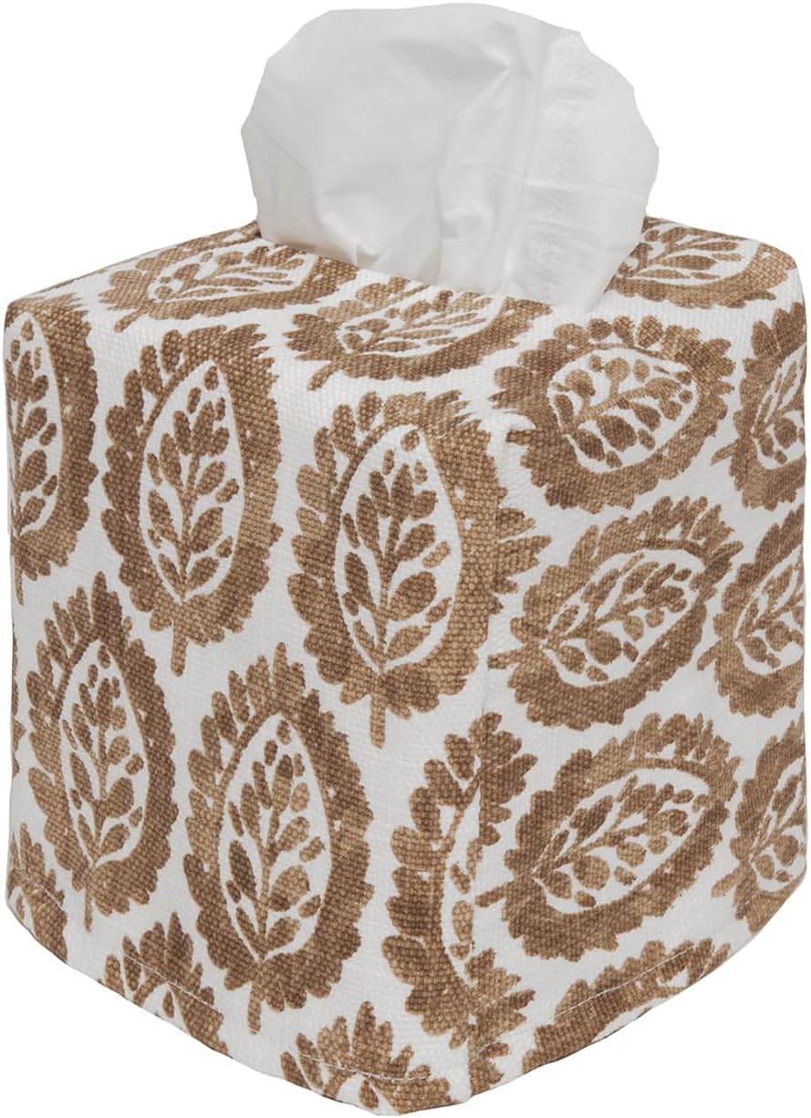 Fabric Tissue Box Cover, Brown Blockprint Cotton