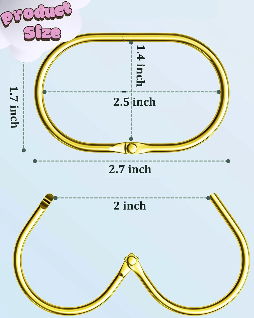 12 Pack Gold Shower Curtain Hooks,Gold Shower Curtain Rings,Brushed Nickel Shower Curtain Hooks Rust Proof, Metal Rust Proof Anti-Drop Smooth Shower Hooks for Shower Curtain (gold-12pack)