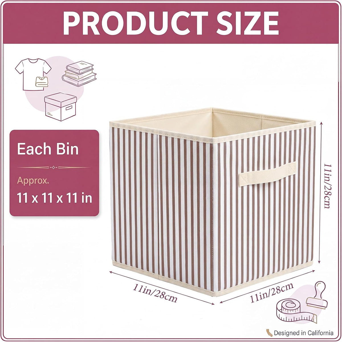 Amyhill 6 Pack Khaki Striped Basics Collapsible Fabric Storage Bins