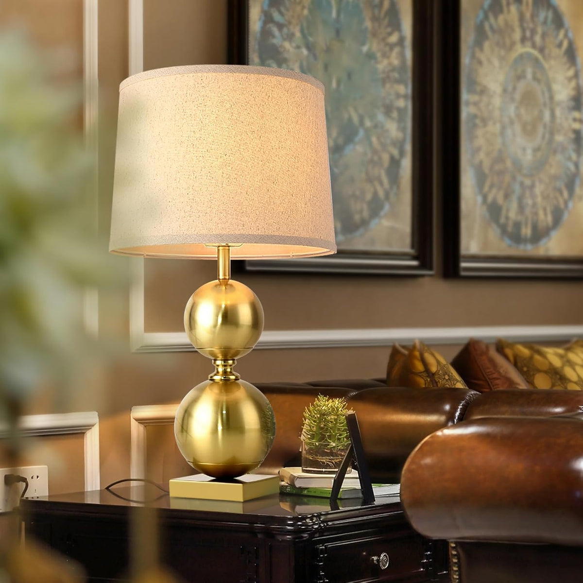 Ziqqeelam 24.8" Gold Tall Table Lamp, Contemporary Table Lamps Single for Living Room, Vase Modern Buffet Table Lamp Single for Bedroom, Nightstand, Bedside, End Table, Entry Way