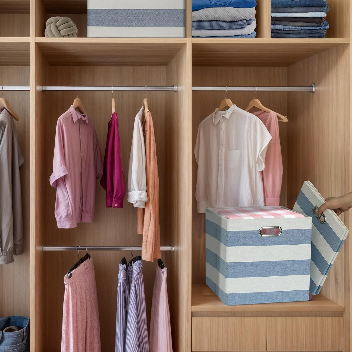 11 x 11 x 11 Inch Linen Stripe Storage Cubes for Home Organizing, Pack of 4