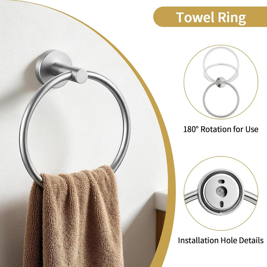 STWWO 5-Piece Brushed Nickel Bathroom Accessories Set Bathroom Towel Bar