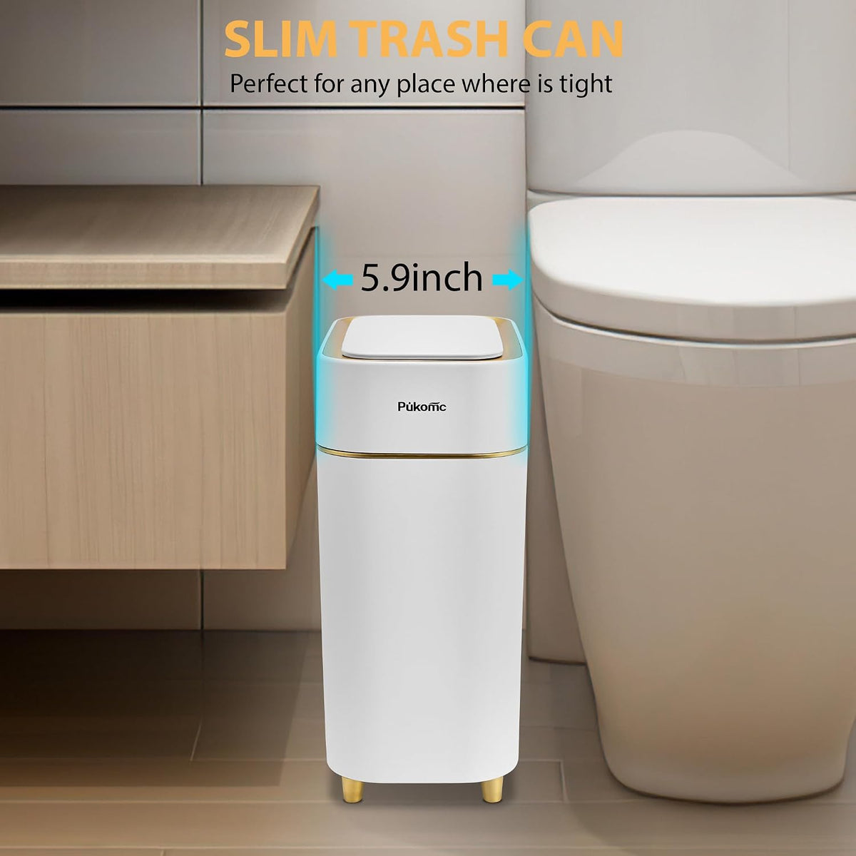 Pukomc Automatic Small Sensor Trash Can with Touchless Lid
