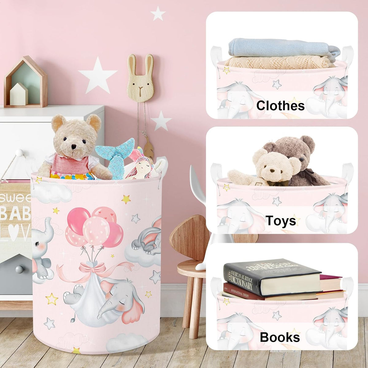 Clastyle Kid Storage Basket Sleeping Animal Foldable Laundry Hamper, 45L