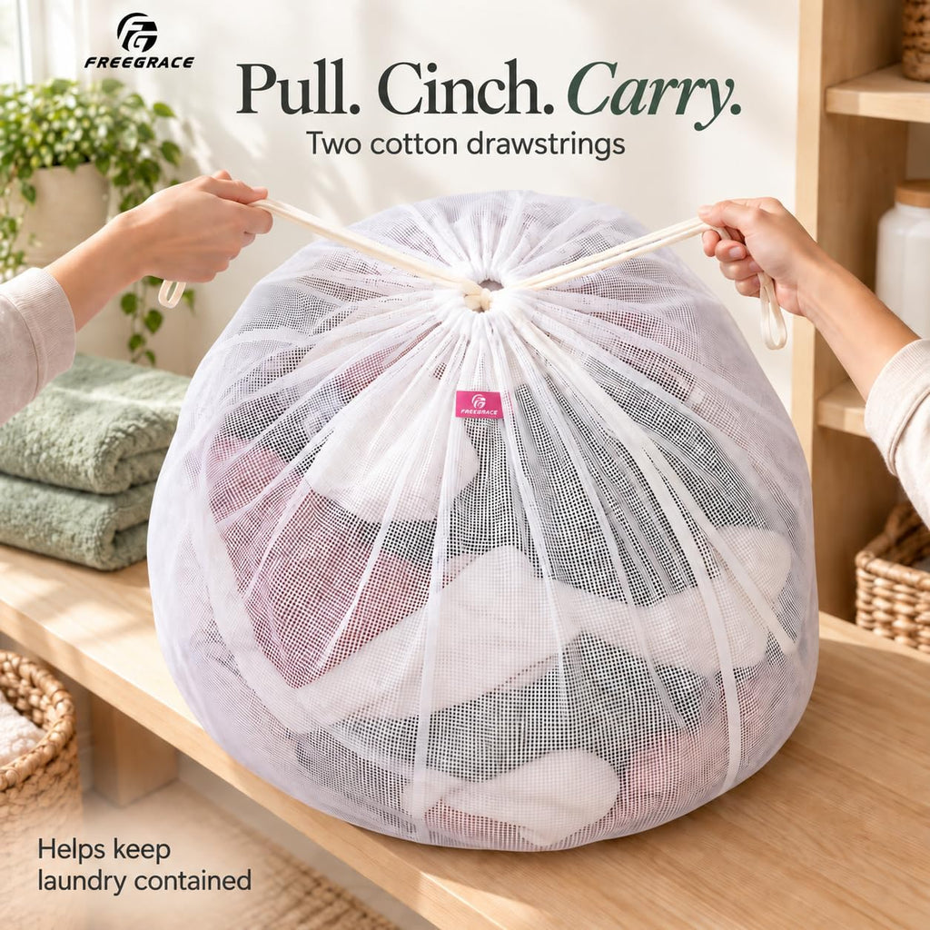 Freegrace Extra Large Mesh Laundry Bag, Heavy Duty Drawstring Hamper Liner