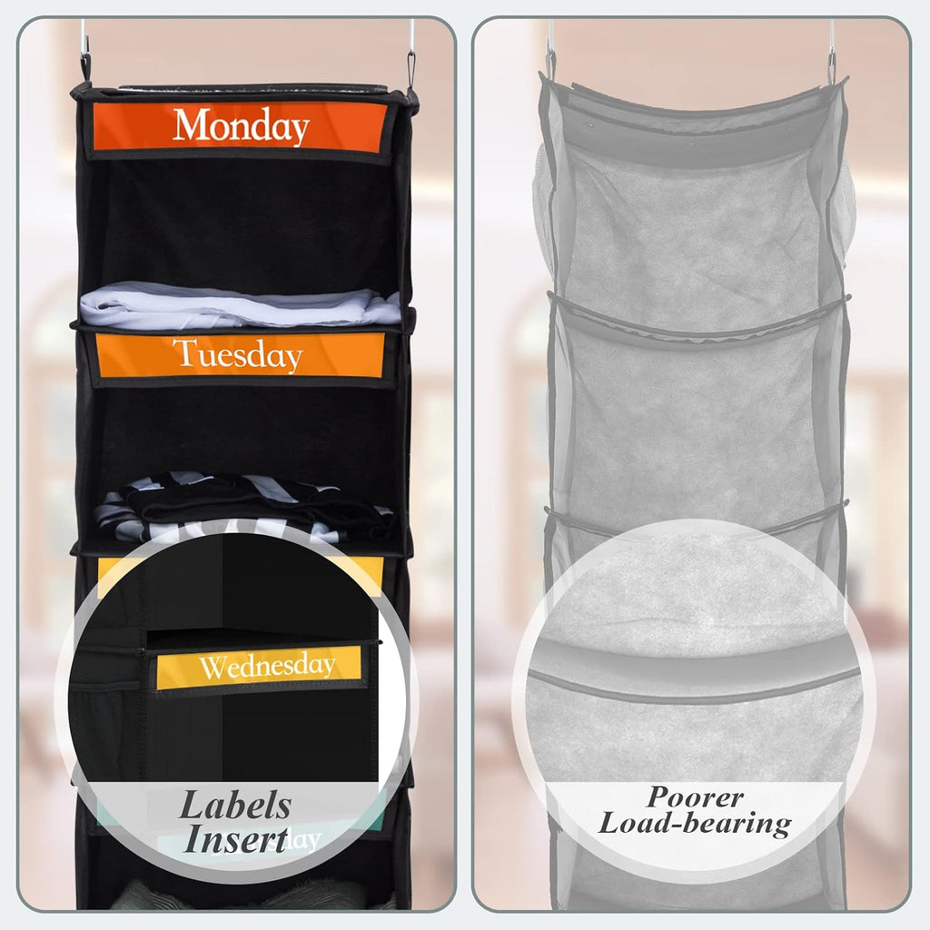 Amylove 2 Pcs 6 Shelf Hanging Weekly Clothes Organizer for Kid,Black