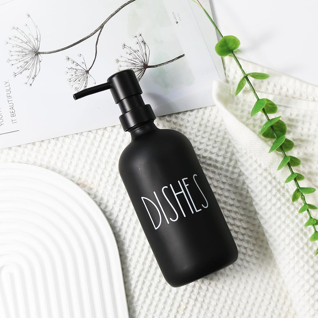 VIMERPA Dish Soap Dispenser, Matte Black Soap Dispenser for Kitchen, Glass Dishes Soap Dispenser with Plastic Pump, 17 Fl Oz Refillable Liquid Soap Bottle Container, Farmhouse Kitchen Decor