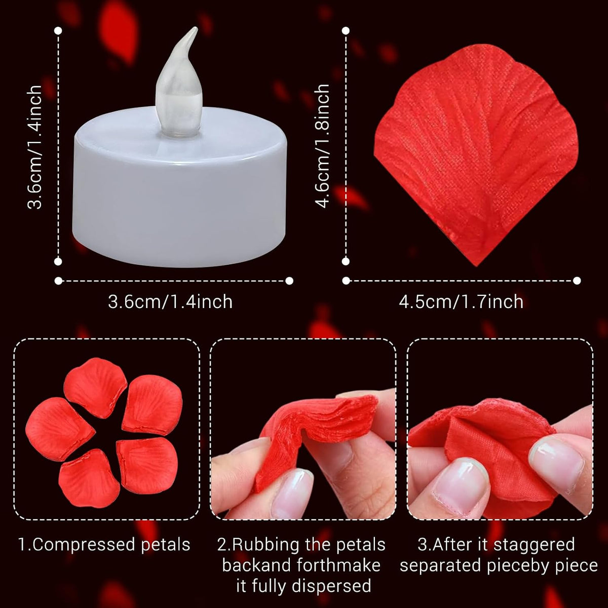 500 Pcs Red Rose Petals with 12 Red LED Tea Lights Candles Set, Artificial Rose Petals and Flameless Candles Set for Anniversary, Valentine's Day, Wedding Christmas Decor