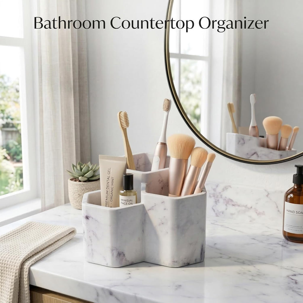 Resin Toothbrush Holder, 3-Slot Bathroom Countertop Organizer