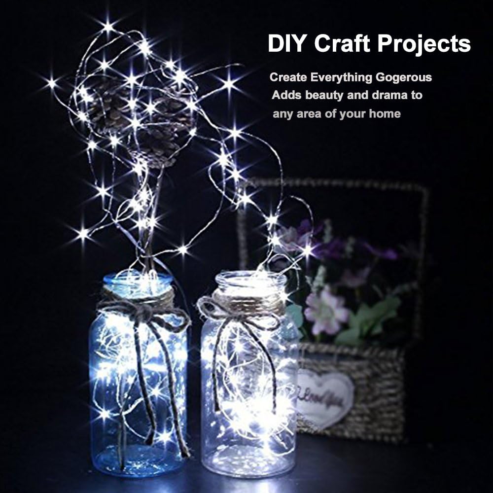 YKB 12 PCS White Fairy Lights LED String Lights Battery Powered, 20 Micro LEDs on 3.3ft/1m Silvery Copper Wire, Battery Operated String Lights by 2xCR2032, for Christmas Decorations Holiday Wedding