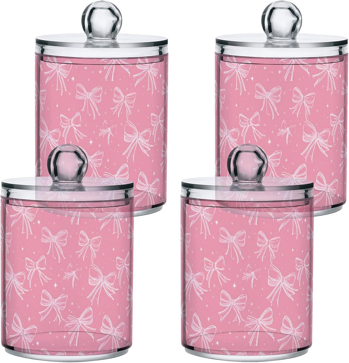 Pink Bows Qtip Holder for Cotton Ball Swab Acrylic 2 Packs