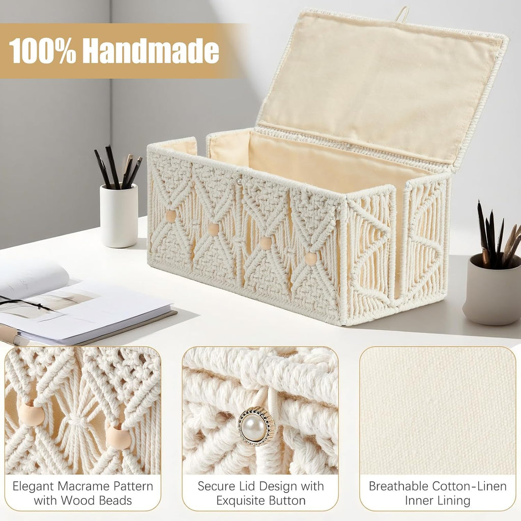 Cable Management Box Handmade Macrame Cord Storage Organizer