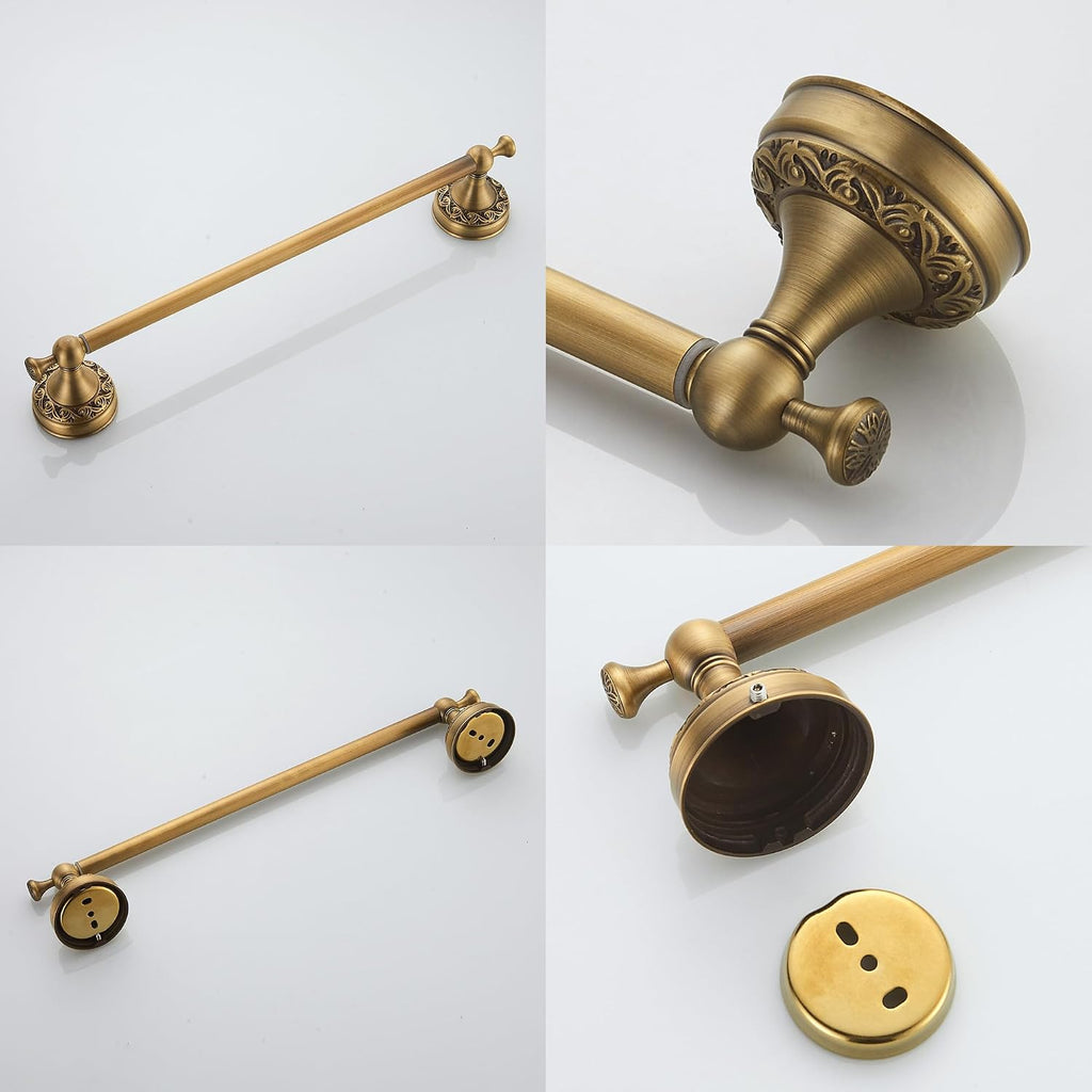 Wall Mounted Bathroom Towel Rack, Towel Bar Adjustable 15.5 to 27.5 Inch Antique Brass Pattern Carving,Brushed Bronze